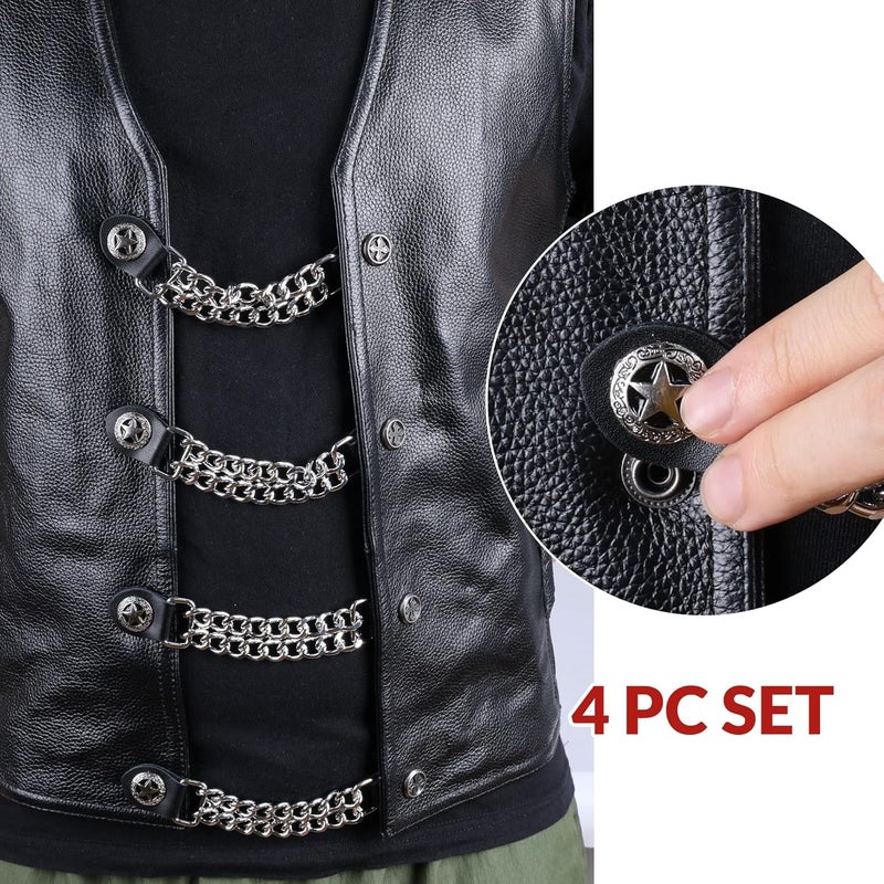 Mirthcos Motorcycle Vest Extenders for Men & Women - 4 PCS Leather Vest Extensions for Biker - Durable Double Chrome Chains - Image 4